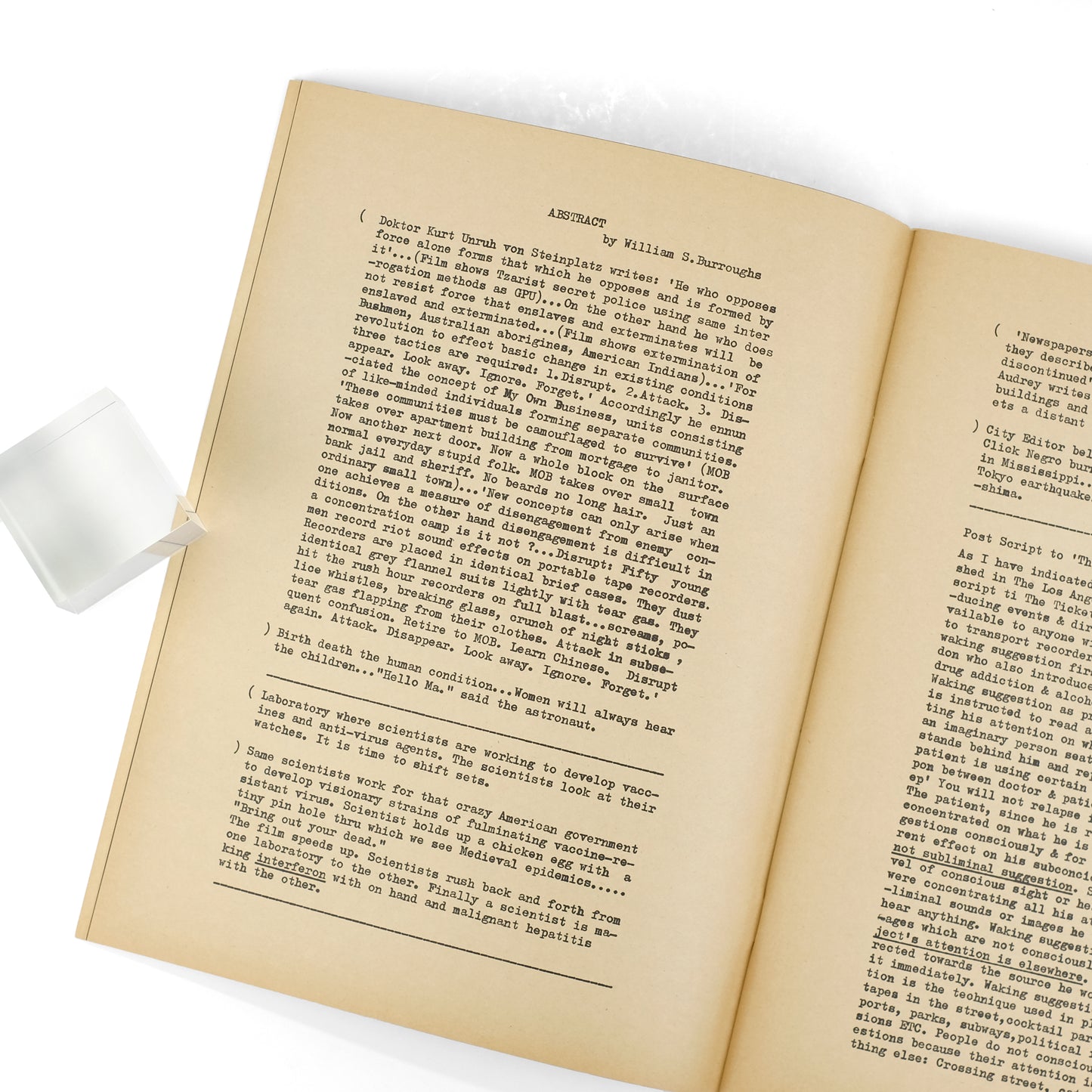 BEACH, Mary, ed; William S. Burroughs, Allen Ginsberg, et al., contributors