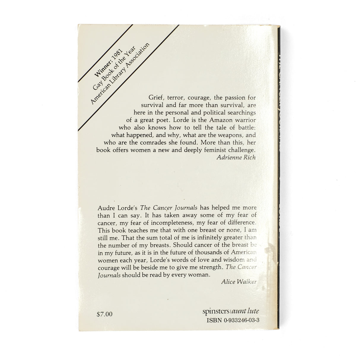 The Cancer Journals / Audre Lorde / First Edition Dividing Line Books
