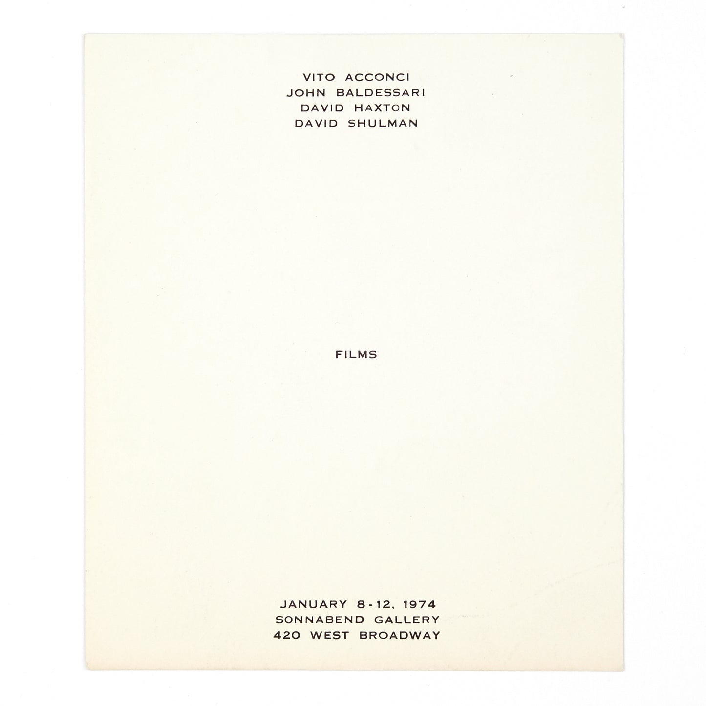 ACCONCI, Vito, John Baldessari, David Haxton, and David Shulman