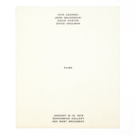 ACCONCI, Vito, John Baldessari, David Haxton, and David Shulman