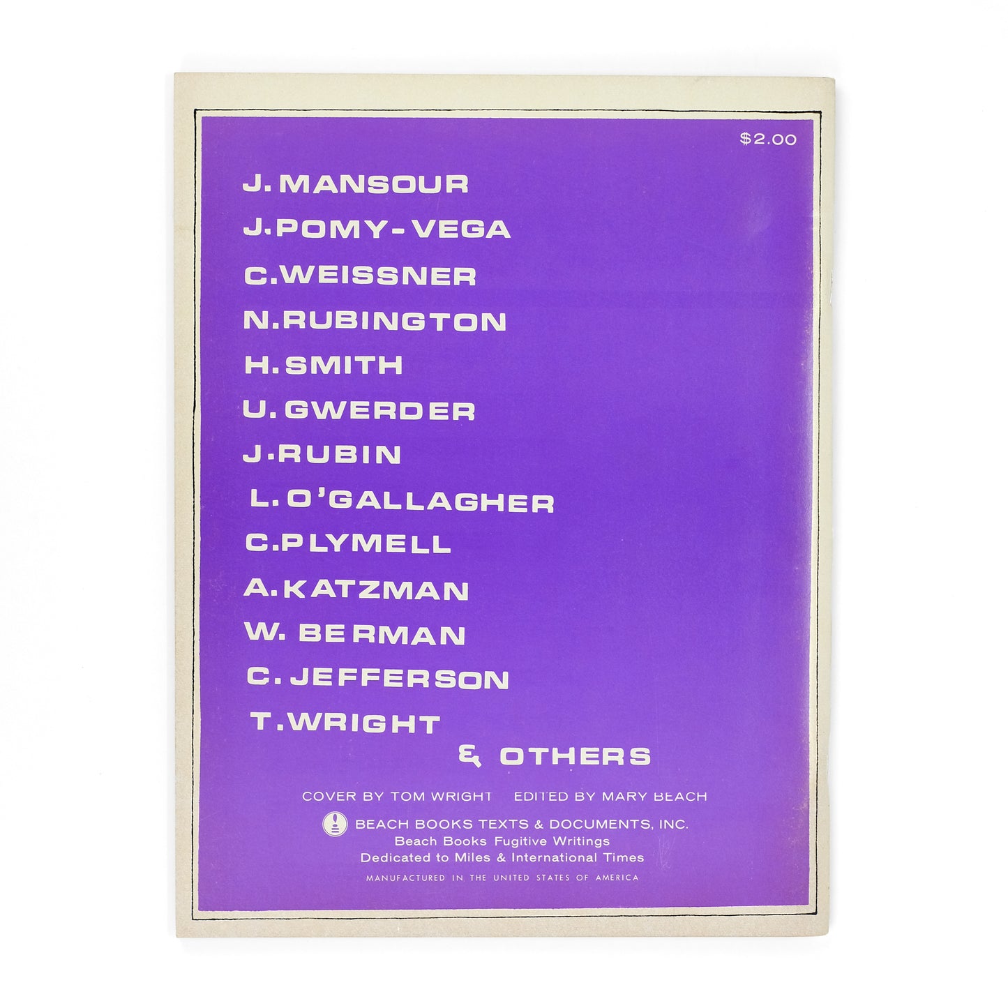 BEACH, Mary, ed; William S. Burroughs, Allen Ginsberg, et al., contributors