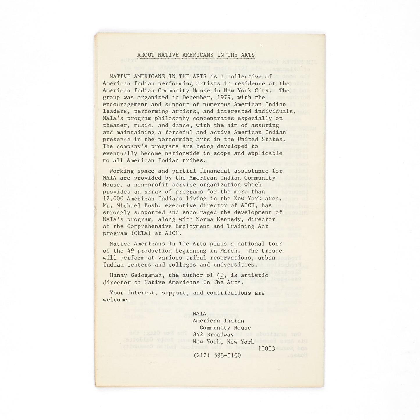 GEIOGAMAH, Hanay; Native Americans in the Arts.