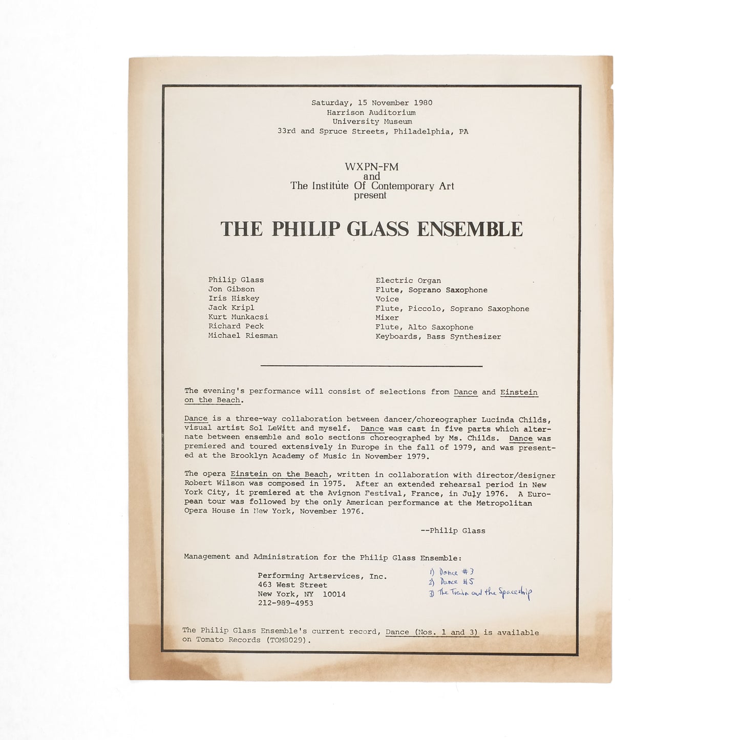 [THE PHILIP GLASS ENSEMBLE]