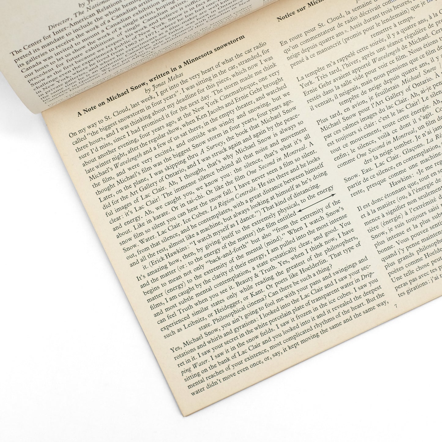 SNOW, Michael; Jonas Mekas, et al., texts